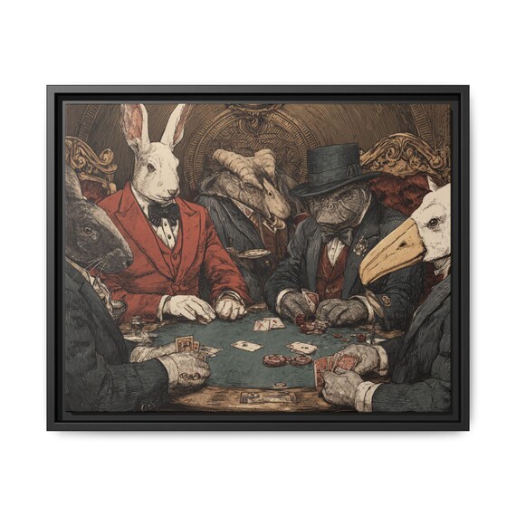 Zoo Animal Poker Scene Matte Canvas, Framed| Animal and Poker Fans Gift