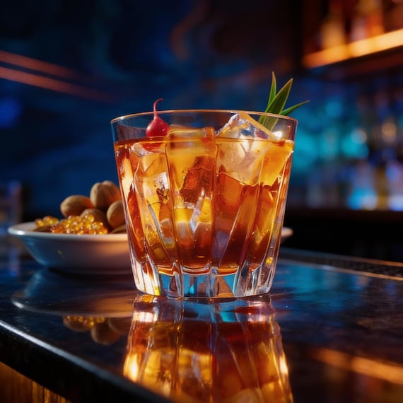 Bar Cocktail Art, Negroni and Nuts Matte Canvas, Lounge Wall Decor, Drink Print, Home