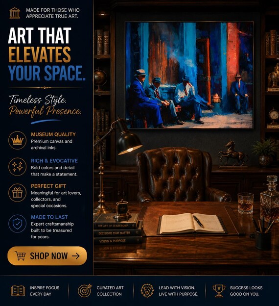 Street Scene Canvas | Matte Stretched Urban Wall Art, Blue Retro Artwork, Lounge & Living Room