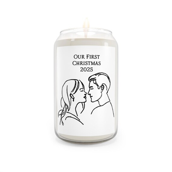Our First Christmas 2025 Couple Illustration Candle | Soy Candle