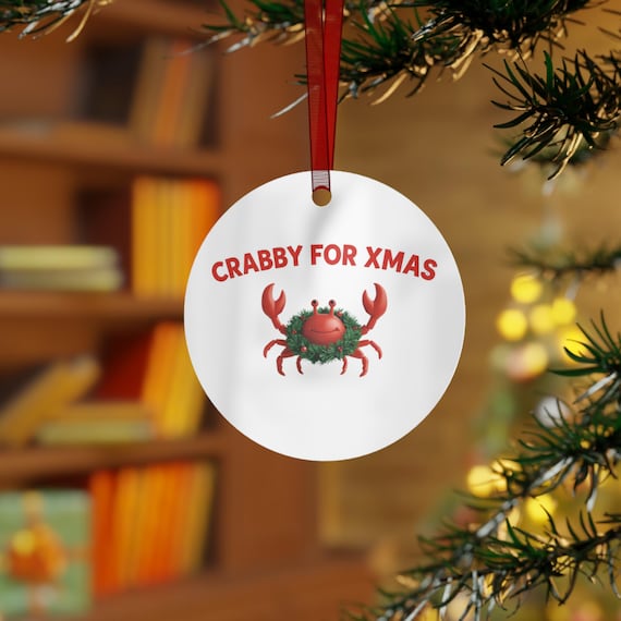 Crabby for Xmas Funny Metal Ornament | Christmas Crab Holiday Decoration
