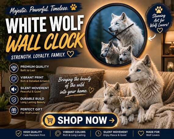 Wolf Wall Clock | Nature Art Timepiece | Wildlife Decor for Home or Office