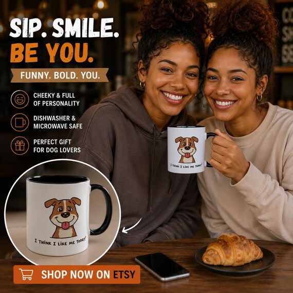 Happy Dog Coffee Mug | 'I Like Me' Cartoon Accent Mug