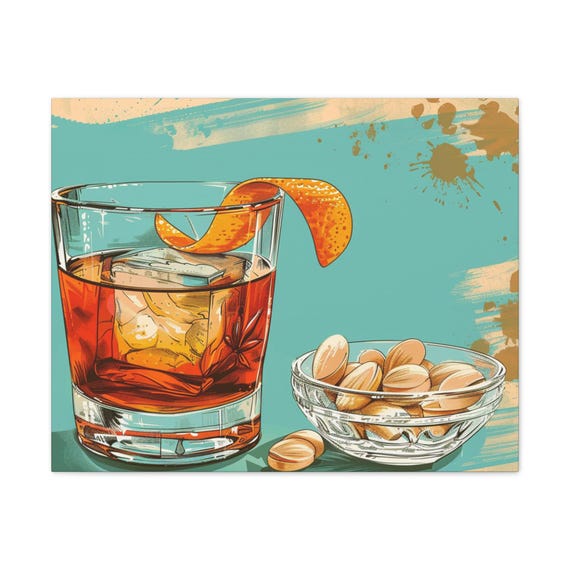 Cocktail Wall Art, Old Fashion and Nuts Matte Canvas