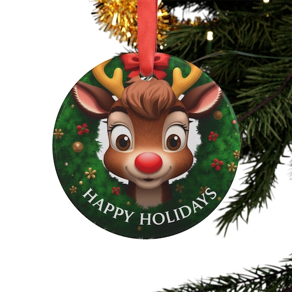 Reindeer Face Acrylic Holiday Ornament