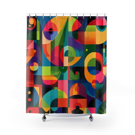 Geometric Shower Curtain, Vibrant Abstract Art, Modern Bathroom Decor