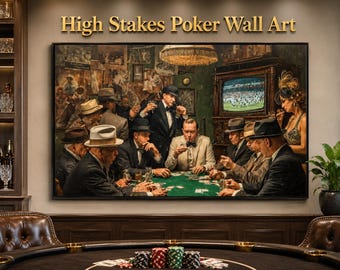Vintage Poker Night Matte Canvas Framed 60x40 | Casino Players Wall Art