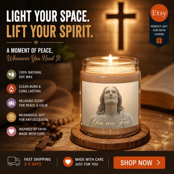 You Are Free Jesus Statue Candle | Soy Candle, 9oz White Lid