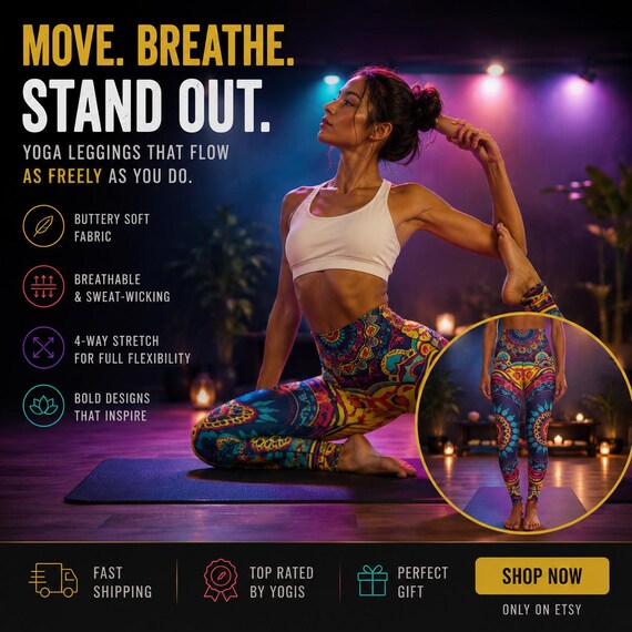 Vibrant Bohemian Yoga Leggings, High Waisted Activewear