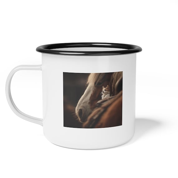 Rustic Horse Enamel Camp Cup - Farmhouse Style Mug| Gift For Horse and Dog Lovers