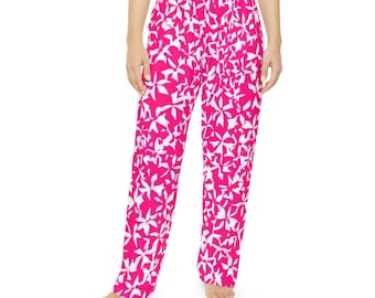 women pajamaWomen Pajama White Star and Pinwheel Pattern | Pink Beach Print, Cozy Lounge Sleepwear,