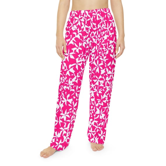 women pajamaWomen Pajama White Star and Pinwheel Pattern | Pink Beach Print, Cozy Lounge Sleepwear,