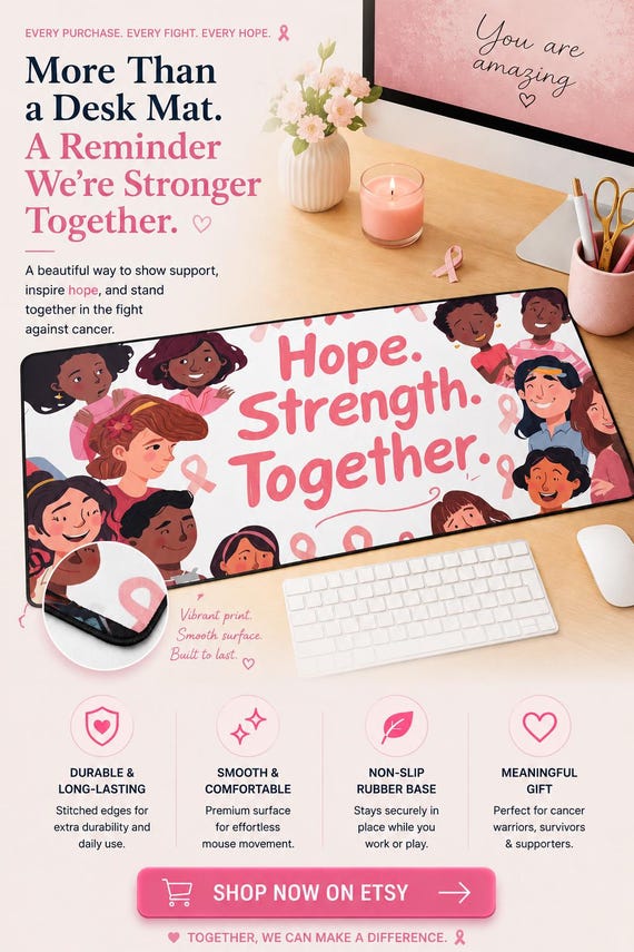 Hope Strength Together Desk Mat | Breast Cancer Awareness, Diverse Women Illustration| Unisex Awareness Gift