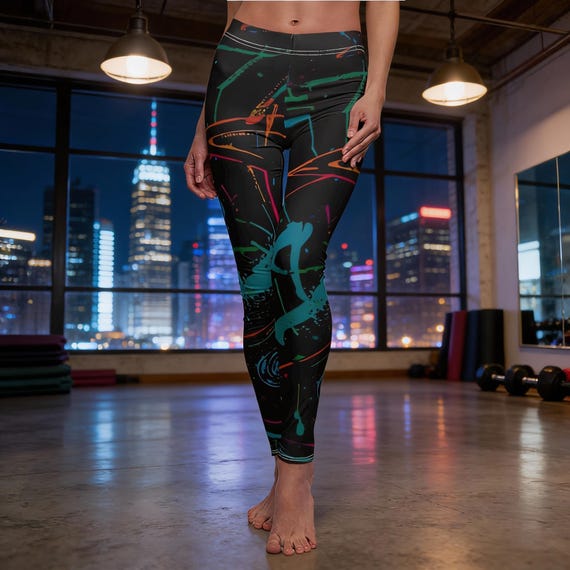 Neon Graffiti Abstract Leggings| Womens Yoga Gift