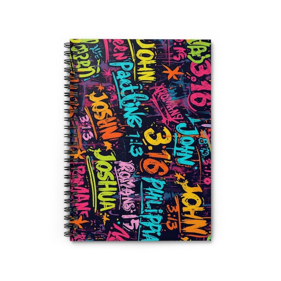 Bible Quote Notebook, Scripture Verse Graffiti Style | Spiral Journal , Metal Binding