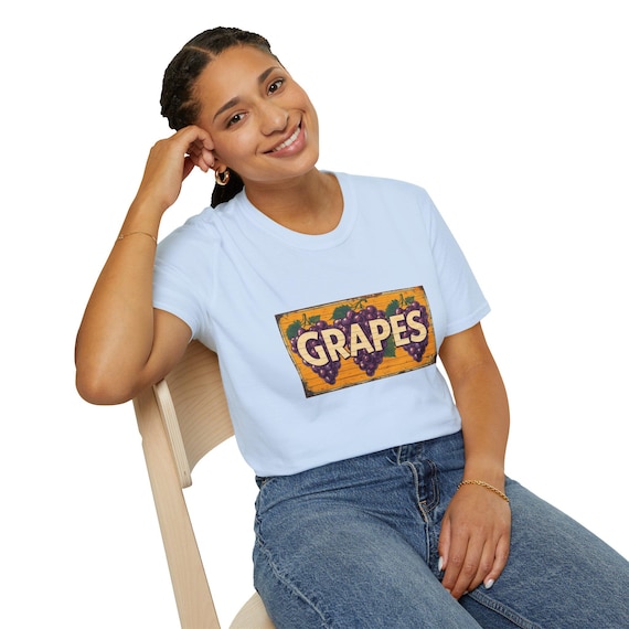 Vintage Grapes Tee, Retro Fruit Typography, Vineyard, Farmers Market, Summer Casual, Unisex Cotton Shirt