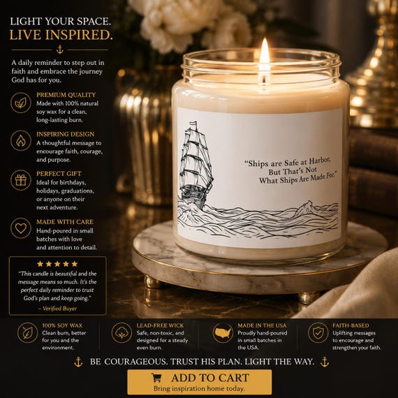Sailing Ship Illustration Candle | Soy Jar Candle, Nautical Quote| Sailors Gift