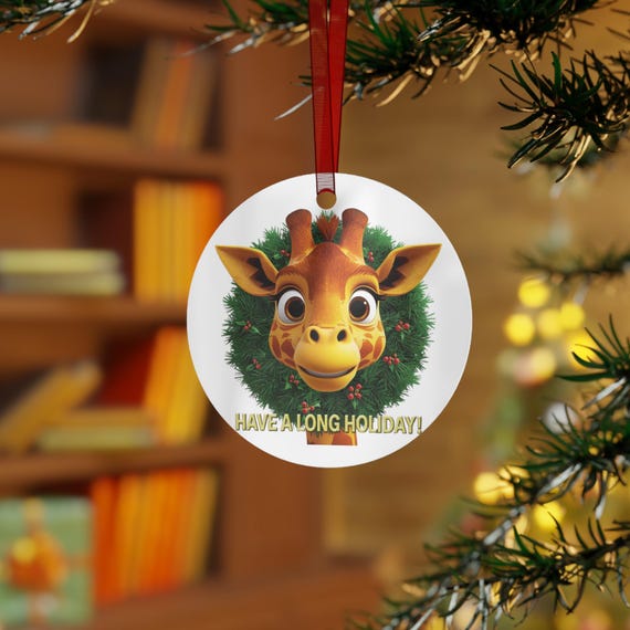 Giraffe Christmas Ornament | Funny Holiday Wreath, Metal Decoration