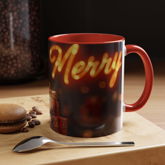 Christmas Mug, Grumpy Cat Cup, Holiday Coffee Festive Ceramic Design