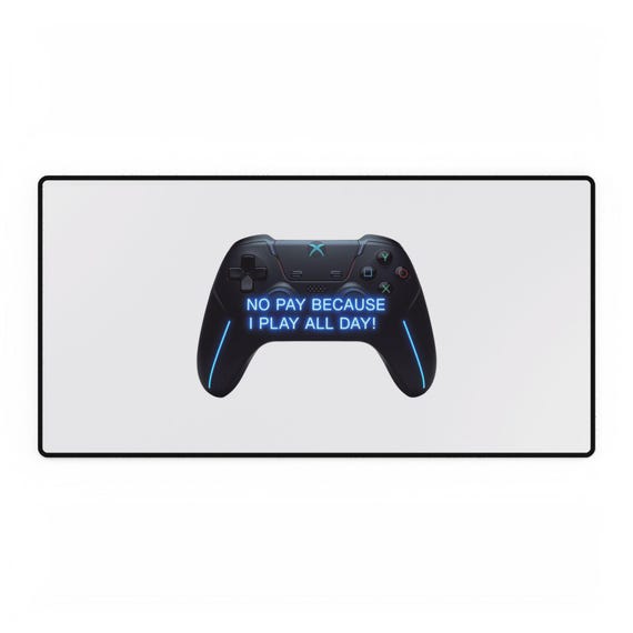 Gamer Desk Mat | Controller Design Large Mouse Pad with  I Play All Day" Message