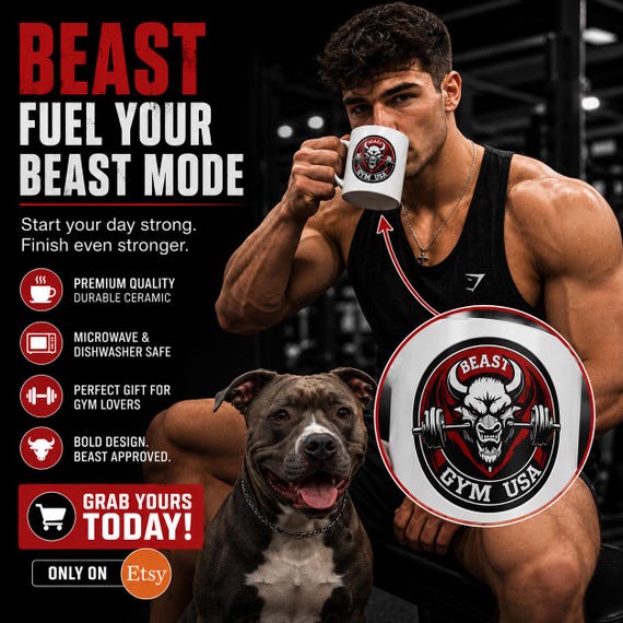 Fitness Coffee Mug – Motivational Beast Mode Gift for Gym Enthusiasts, 11oz Ceramic cup
