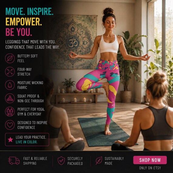 Vibrant Print Yoga Leggings | High Waisted| Durable synthetic fabric