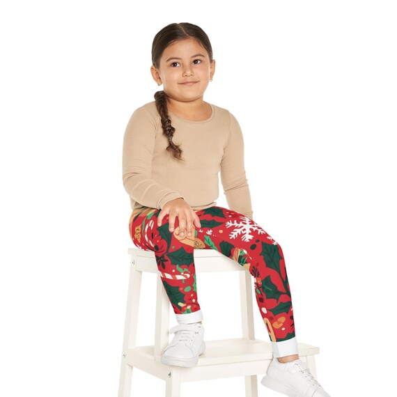 Leggings for Kids|| Red Floral Holiday Print, Festive Activewear