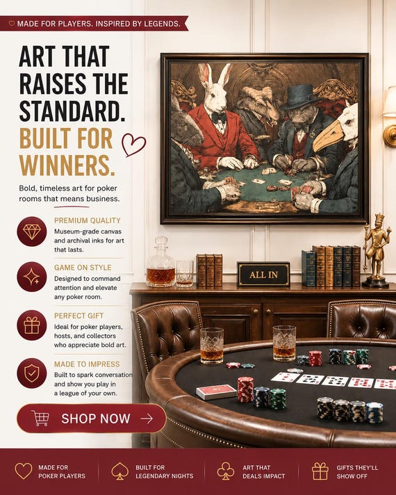 Zoo Animal Poker Scene Matte Canvas, Framed| Animal and Poker Fans Gift