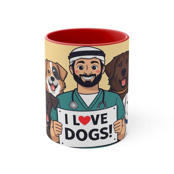 Veterinarian Mug I Love Dogs Coffee Cup | Pet Doctor Illustration, Durable Microwave safe