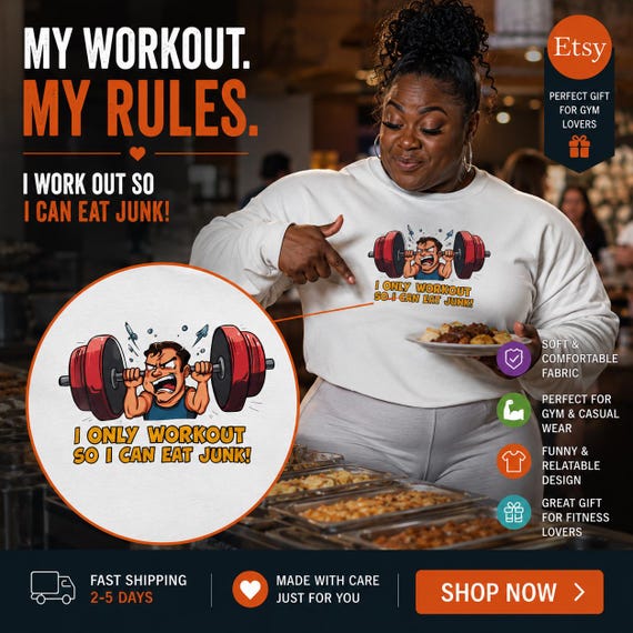 I Only Workout So I Can Eat Junk Sweatshirt | Funny Weightlifting Cartoon