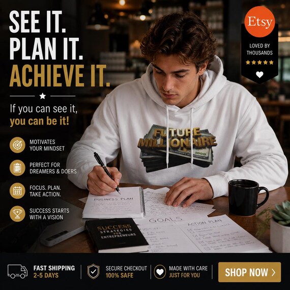 Future Millionaire Hoodie with Stack of Cash Design, Unisex Streetwear, Motivational Wealth, Cotton