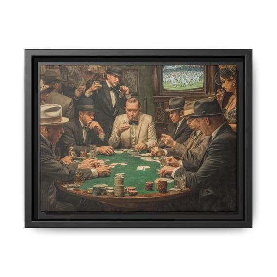 Vintage Poker Night Framed Canvas Art, Retro Casino Decor