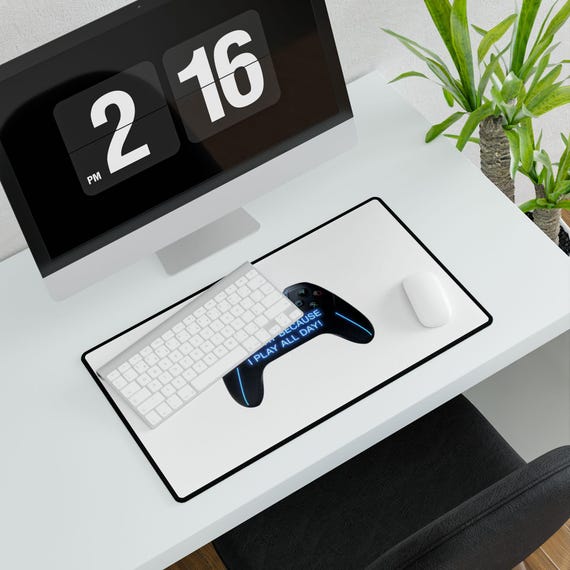 Gamer Desk Mat | Controller Design Large Mouse Pad with  I Play All Day" Message