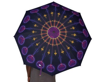 Baseball Umbrella | Purple Geometric Foldable Rain