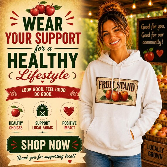 Vintage Fruit Stand Apples Hoodie | Rustic Farmhouse Produce Sign