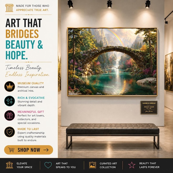Rainbow Bridge Art, Landscape Canvas Wall Decor, Serene Nature Scene, Pet Passing Memorial