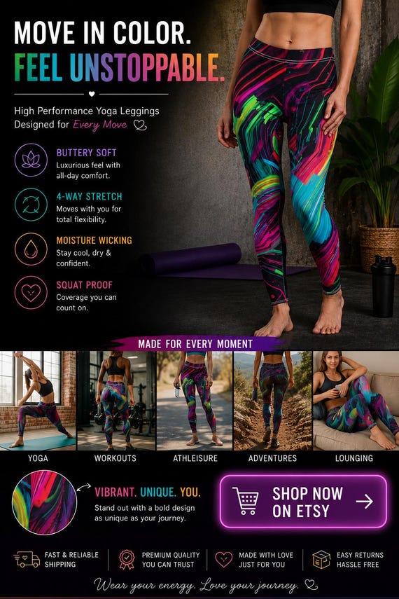 Abstract Leggings, Neon Swirl Yoga Pant | Colorful Psychedelic Pattern, Workout, Athleisure,