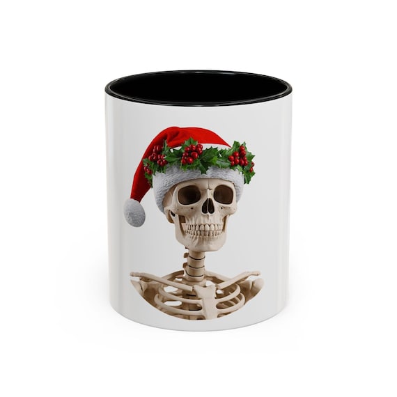 Santa Skeleton Mug | Christmas Skull Coffee Mug, Holiday Gothic Ceramic