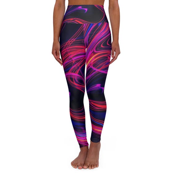 Neon Swirl Leggings | High Wasted Abstract Pink Purple Marble Yoga & Workout Wear