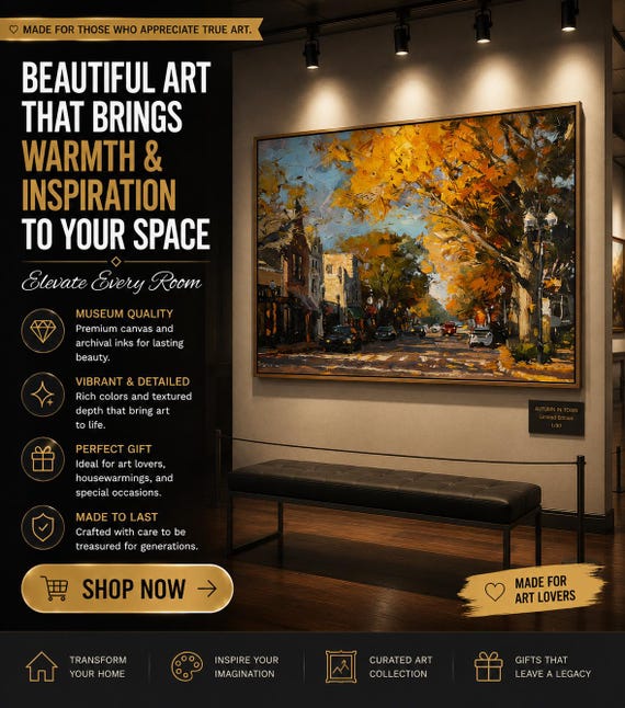 Elm St Wall Art, Autumn New England Canvas | Landscape | Home Decor for Living Room