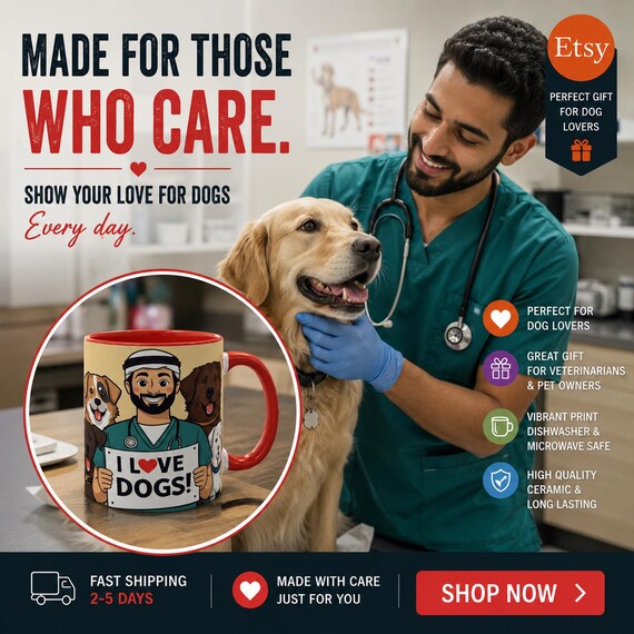 Veterinarian Mug I Love Dogs Coffee Cup | Pet Doctor Illustration, Durable Microwave safe