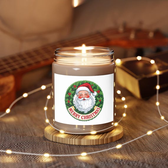 Vintage Santa Wreath Merry Christmas Candle | 9oz Soy Candle