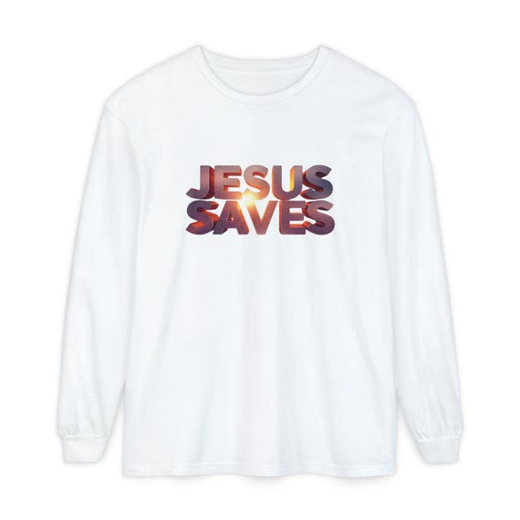 Jesus Saves Long Sleeve T-Shirt | Retro 3D Text Christian Design| Christian Gift