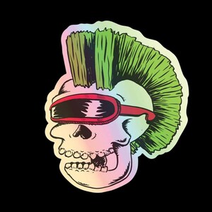 New wave bihawk skull holographic die-cut sticker