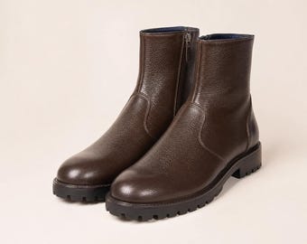 Handcrafted Leather Zip Boots: Top Grain Rustic Brown Ankle Boots