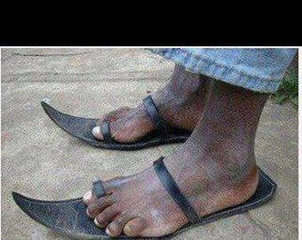 Handmade Curved African Viking Inspired Medieval Pointed Toe SandalsTribal Footwear Unique Artisan Slip On Sandals