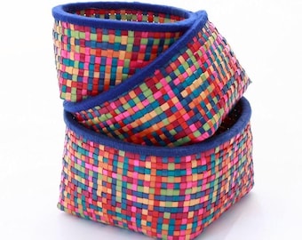 SEASON MUST HAVE!!!Handmade Kottan Basket, Colorful Woven Palm Leaf Organizer for keys,fruits and home decor