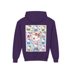 6 7 Hello Kitty Collage Youth Hoodie | Kids 6 7 Graffiti Style Font In Front And Hello Kitty Graphic Design On Back | Hello Kitty Six Seven image 11
