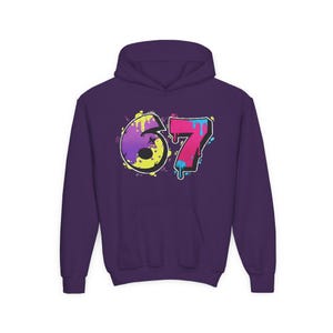 6 7 Hello Kitty Collage Youth Hoodie | Kids 6 7 Graffiti Style Font In Front And Hello Kitty Graphic Design On Back | Hello Kitty Six Seven image 10