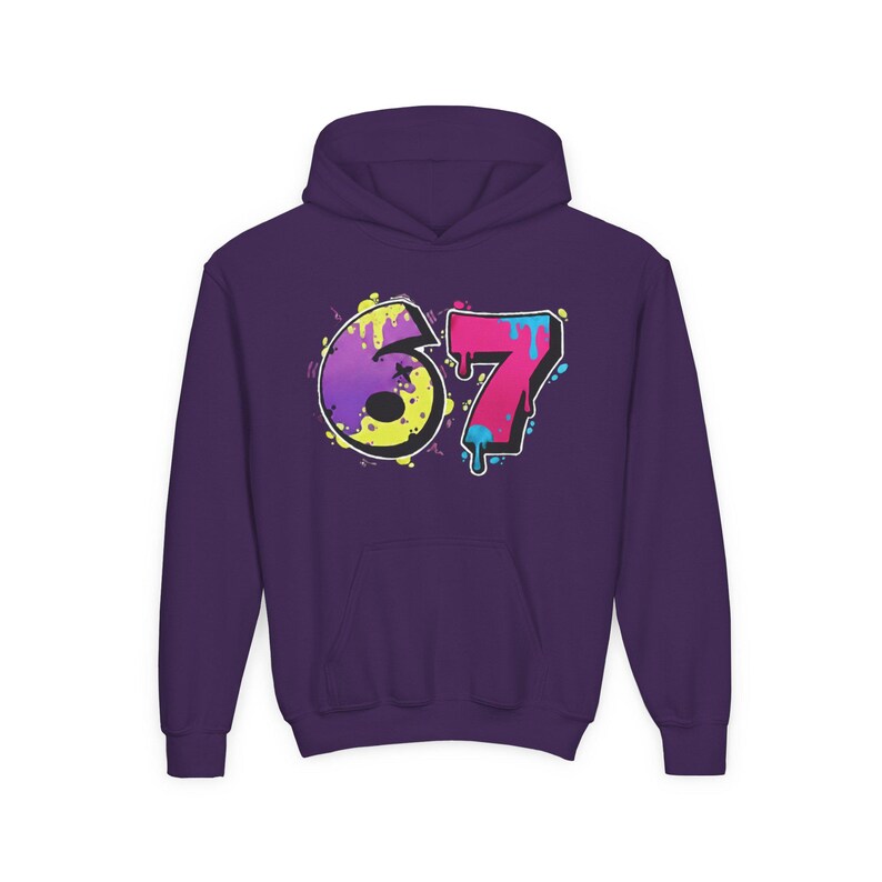 6 7 Hello Kitty Collage Youth Hoodie | Kids 6 7 Graffiti Style Font In Front And Hello Kitty Graphic Design On Back | Hello Kitty Six Seven image 10